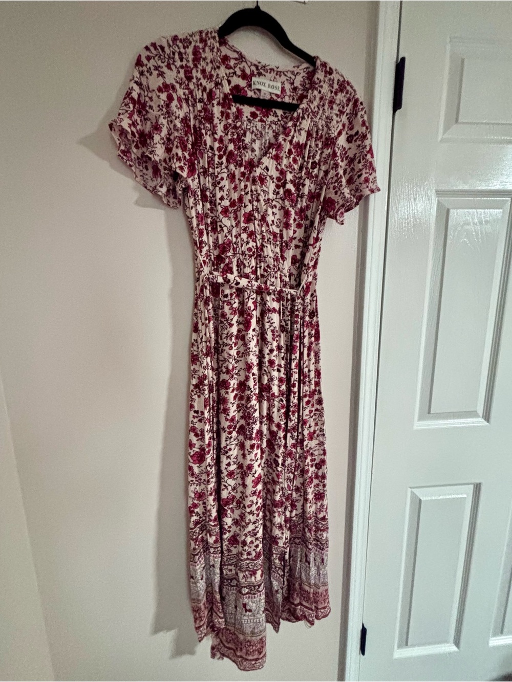 Knox Rose Ivory Maxi Dress with Burgundy Floral Print